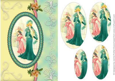 Elegant Victorian Ladies in Teal with Glitter Swirls