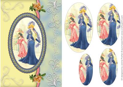 Elegant Victorian Ladies in Sapphire with Glitter Swirls