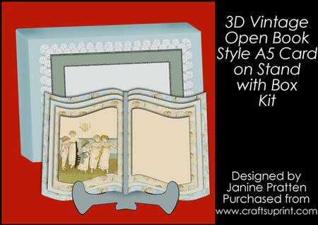3D Vintage Book Card with Matching Box in Ice Blue