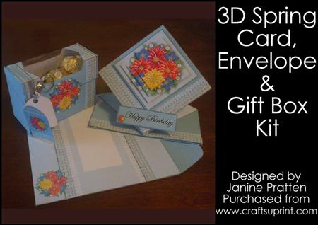 3D Spring Card with Envelope and Gift Box in Blue Floral
