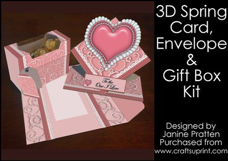 3D Spring Card with Envelope & Gift Box Pink Heart