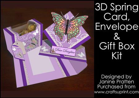 3D Spring Card with Envelope & Gift Box - Butterfly Purple