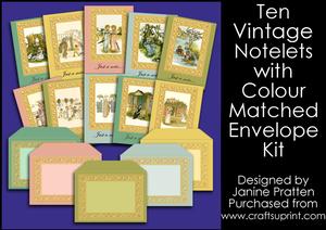 10 Vintage Notelets with Colour Matched Envelopes Kit