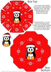 Cute Red Octagon Gift Box with 3D Penguin Topper