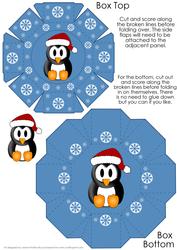 Cute Blue Octagon Gift Box with 3D Penguin Topper