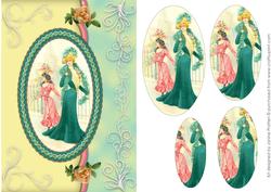 Elegant Victorian Ladies in Teal with Glitter Swirls