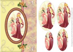 Elegant Victorian Ladies in Crimson with Glitter Swirls