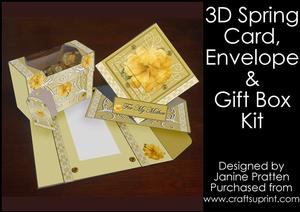 3D Spring Card with Envelope and Gift Box in Gold