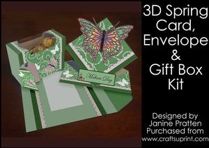 3D Spring Card with Envelope & Gift Box - Butterfly Green