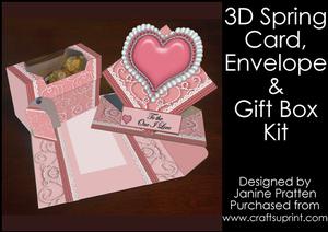 3D Spring Card with Envelope & Gift Box Pink Heart