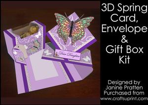3D Spring Card with Envelope & Gift Box - Butterfly Purple