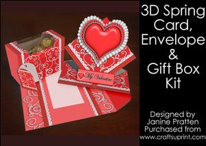 3D Spring Card with Envelope & Gift Box - Red Heart