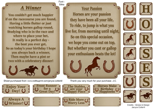 Horse Riding and Racing Verse Toppers