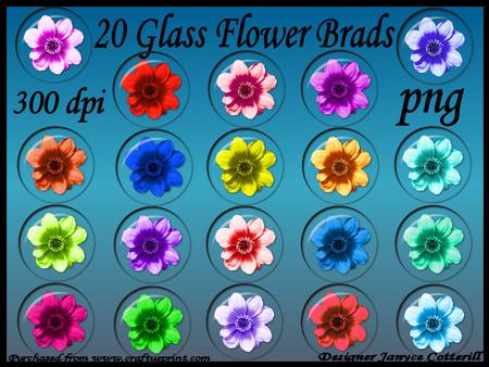 20 Clear Glass Flower Brads - Tonal
