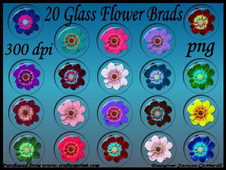 20 Clear Glass Flower Brads - Brights