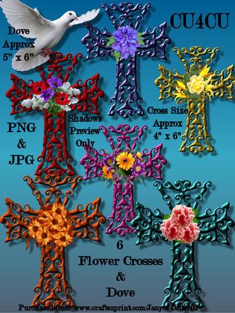 Flower Crosses & Dove Cu4cu Set 1