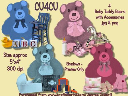 4 Baby Teddy Bears with Accessories Cu4cu