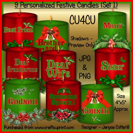 9 Personalized Festive Candles (set 1) Cu4cu