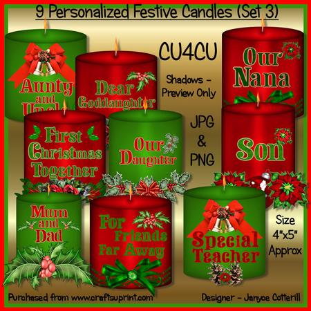 9 Personalized Festive Candles (set 3) Cu4cu