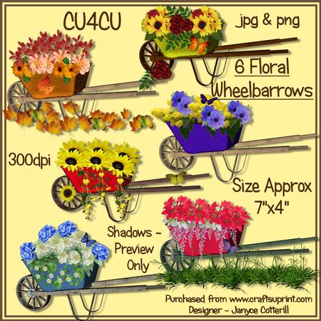 6 Floral Wheelbarrows Cu4cu