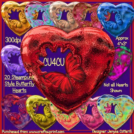 20 Steampunk Style Butterfly Hearts Cu4cu
