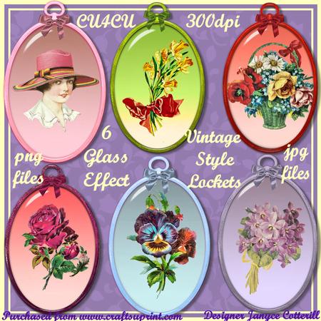 6 Vintage Style Lockets Glass Effect Cu4cu