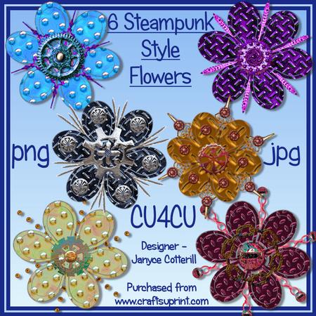 6 Steampunk Style Flowers Cu4cu