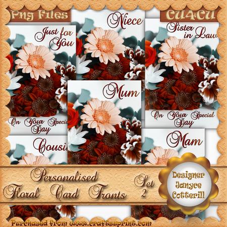 6 Personalised Floral Card Fronts - Autumnal Tones - Set 2