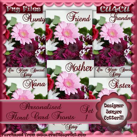 6 Personalised Floral Card Fronts - Pink Tones - Set 1