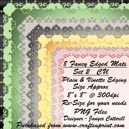 8 Fancy Edged Mats Set 2 Cu