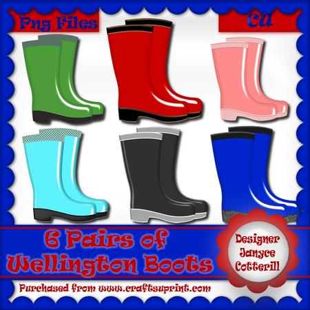 6 Pairs of Coloured Wellington Boots Cu