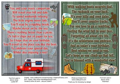 Campervan and Hiking/walking Verse Toppers