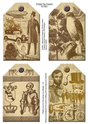 4 Vintage Tag Toppers for Men