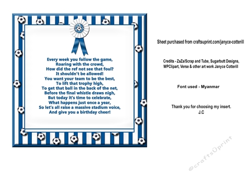 Blue n White Football Verse Insert Plaque