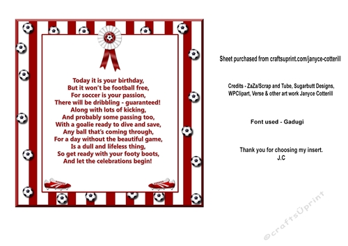 Red n White Football Verse Insert Plaque