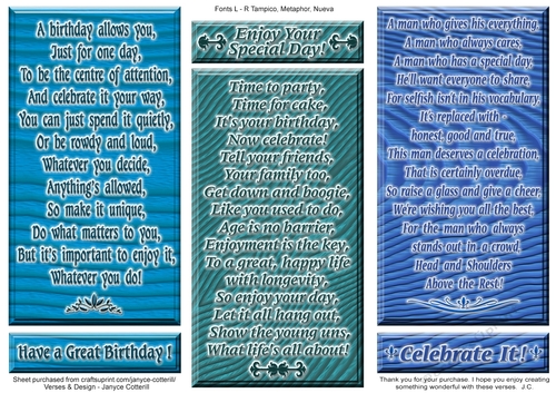 Birthday Verse Toppers for The Man
