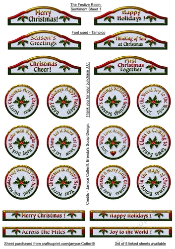 The Festive Robin Sentiment Sheet 1