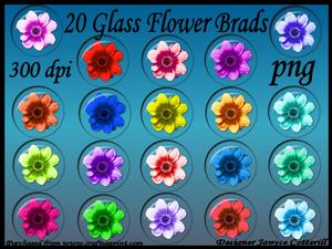 20 Clear Glass Flower Brads - Tonal