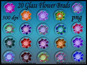 20 Clear Glass Flower Brads - Jazz