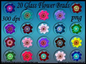 20 Clear Glass Flower Brads - Brights