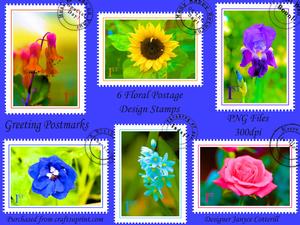 6 Floral Postage Design Stamps - Set 1 Uk