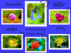 6 Floral Postage Design Stamps -australia