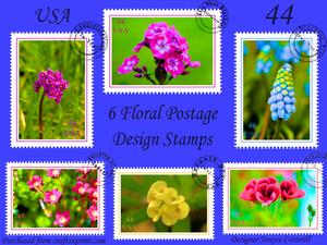6 Floral Postage Design Stamps - Usa