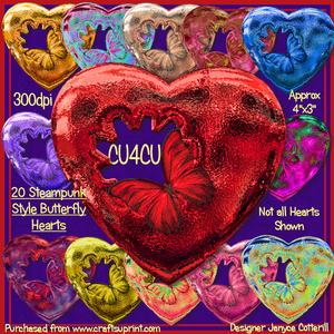 20 Steampunk Style Butterfly Hearts Cu4cu