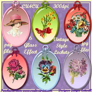 6 Vintage Style Lockets Glass Effect Cu4cu