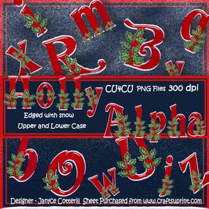 Holly Alphabet in Red Edged with Snow. Cu4cu