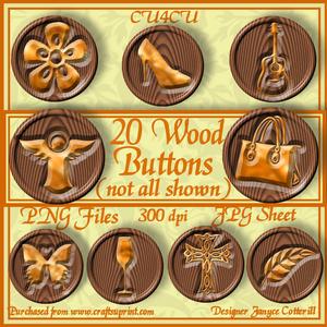 20 Wood Buttons Cu4cu