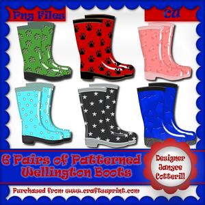 6 Pairs of Patterned Wellington Boots Cu