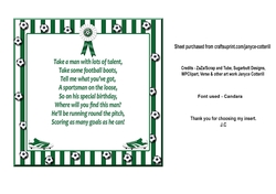 Green n White Football Verse Insert Plaque