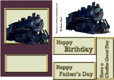 Burgundy Steam Train Card Front.